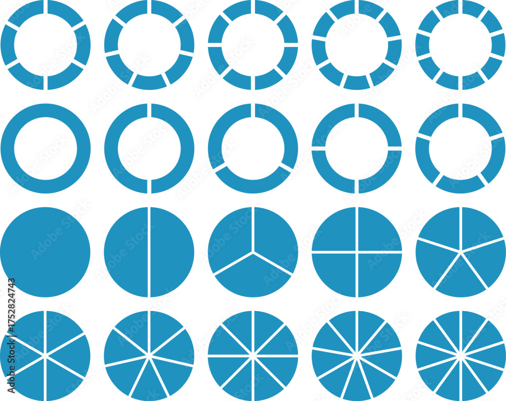 Set Of 20 Blue Infographic Circle Icons Round Diagrams Divided Into Set Of 20 Blue Infographic Circle Icons Round Diagrams Divided Into