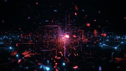 Wall Mural - Digital data network pulsating with light particles, symbolizing abstract digital communication and abstract information flow. Hacking technology footage.