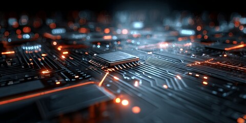 Wall Mural - Futuristic Abstract Technology Background with Circuitry Elements and Glowing Light Effects for Digital Design Projects or Tech-Based Concepts