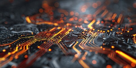 Wall Mural - Abstract representation of artificial intelligence technology with circuit patterns and glowing lines showcasing innovation and digital transformation
