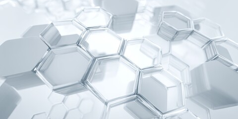 Wall Mural - Abstract light hexagonal shapes in soft white background with modern design elements showcasing a seamless pattern for technology and science concepts