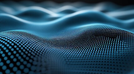 Wall Mural - Futuristic Mesh Surface in Soft Blues and Whites, Connecting Dots on Wavy 3D Graphic Design Element