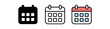 © Design Ful - calendar icon on white background Black silhouette flat icon outline icon and colored icon style. 1x3 grid. three minimal vector icon style.centered composition clear white space around