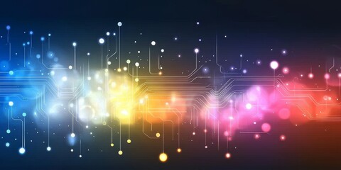 Wall Mural - Abstract Circuit Network Background with Glowing Nodes and Modern Communication Technology Design