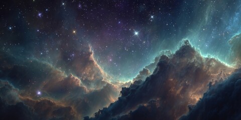 Wall Mural - Stunning Cosmic Clouds in Deep Space with Bright Stars and Mystical Colors for Imaginative Visuals and Artistic Creations