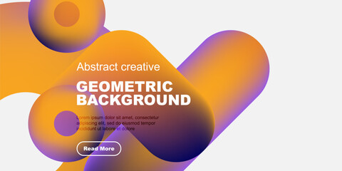 Wall Mural - Abstract shapes, vibrant colors, geometric design. Modern background with text overlay, button included. Orange, purple hues dominate composition.