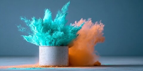 Canvas Print - Abstract Blue and Coral-Orange Hues with Dust and Splash Outburst in a Vibrant Spectrum of Colors