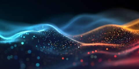 Wall Mural - Abstract Flowing Waves with Dots and Gradient Colors Creating a Digital Atmosphere Background