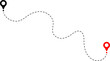 © Sultana Design - Route icon dotted line with location symbol. Travel path icon. flying plane with twisted. Dotted line route with location pin. destination pin