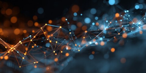Wall Mural - Abstract technology background with glowing data and digital connections in blue and orange tones