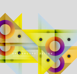 Wall Mural - Abstract geometric shapes overlap. Yellow dominates, with purple, orange accents. Modern design, clean lines, vibrant colors present.
