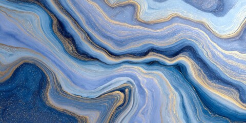 Wall Mural - Abstract Blue and Gold Marble Texture with Soft Swirls and Fluid Patterns for Modern Design Projects