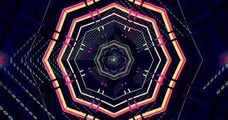 Wall Mural - This video showcases a vibrant tunnel filled with dynamic colors and geometric patterns. It creates a mesmerizing looping effect perfect for a screensaver or visual display.