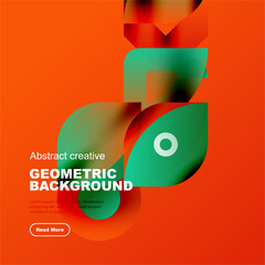 Wall Mural - Vibrant geometric shapes overlap, creating dynamic orange, teal composition. Text promotes abstract background design, includes call to action.