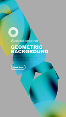 Wall Mural - Abstract geometric background features vibrant turquoise shapes, gray gradient. Text includes geometric background, read more button. Modern design.