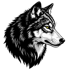  Fierce Wolf Head With Yellow Eyes Vector Illustration
