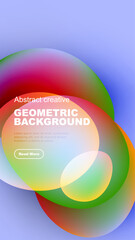 Wall Mural - Vibrant abstract shapes overlap, creating colorful geometric background. Text present, button visible. Modern design elements dominate composition.
