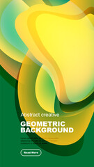 Wall Mural - Abstract fluid shapes overlap, creating vibrant yellow, green gradients. Modern design with text elements below. Minimalist composition.