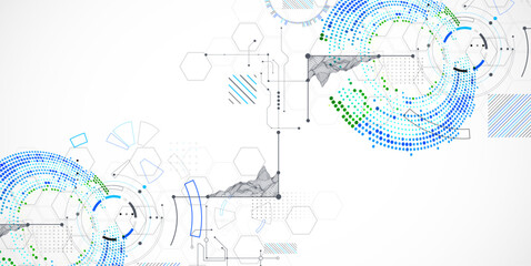 Wall Mural - Abstract background. Scientific and technological concept with the use of technical elements formed in the shape of a circle. Vector