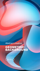 Wall Mural - Abstract geometric background features flowing shapes, vibrant colors. Text includes sample content, call to action button. Modern design.