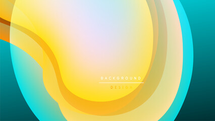 Wall Mural - Abstract fluid shapes blend, creating vibrant yellow, orange, teal gradients. Background features smooth curves, modern design elements.