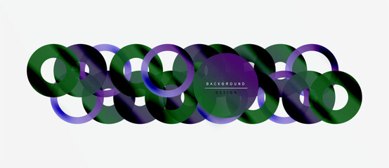 Wall Mural - Abstract design features overlapping circles, gradients. Colors include green, purple, olive. Minimalist composition, modern aesthetic.