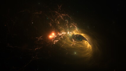 Wall Mural - In a vibrant display of color, a cosmic event unfolds, revealing bright gas and shimmering stars surrounding a central black hole in the vastness of space. 3d render