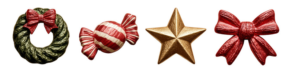 Wall Mural - Festive Colorful Decorations with Wreath, Candy, Star, and Ribbon