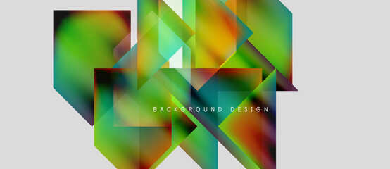 Wall Mural - Abstract geometric shapes overlap, creating vibrant color gradients. Design features bright greens, oranges, blues, reds. Modern aesthetic.