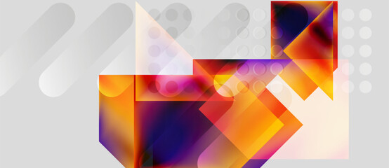 Wall Mural - Abstract geometric shapes overlap, creating vibrant color gradients. Composition features orange, purple, white hues. Modern design elements present.