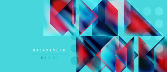 Wall Mural - Abstract geometric shapes overlap, creating vibrant color gradients. Turquoise background complements red, blue hues. Modern design element.