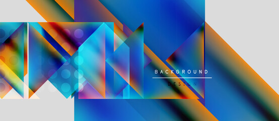 Wall Mural - Abstract geometric shapes overlap, creating vibrant color gradients. Modern design features blue, orange, white hues. Text reads background design.
