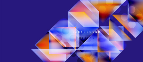 Wall Mural - Abstract geometric shapes overlap, creating vibrant color gradients. Blue, orange, purple dominate design. Modern aesthetic.