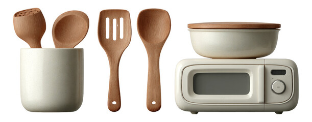 White Kitchen Utensils and Scale on Transparent Background for Culinary Use