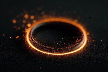 Wall Mural - Abstract Orange Glowing Circular Power Effect with Sparkles on Black Background for Tech Concept