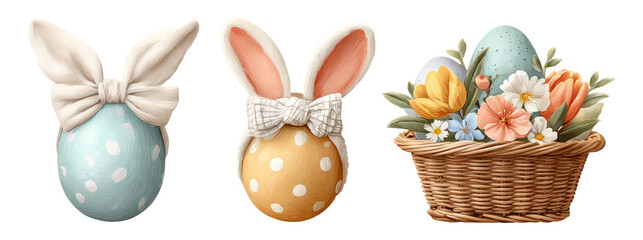 Wall Mural - Easter Eggs with Bows and Floral Arrangement for Seasonal Celebrations