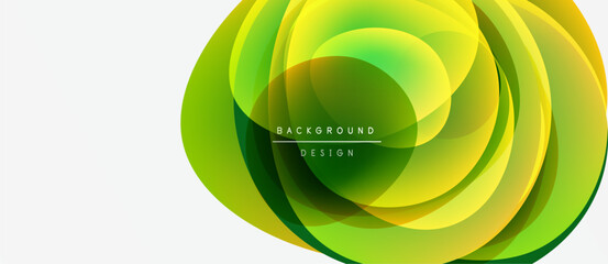 Wall Mural - Abstract swirling layers, vibrant green, yellow hues. Modern design element, clean background, dynamic composition. Perfect for presentations.
