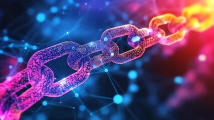 Wall Mural - Abstract Representation of a Colorful Digital Chain Connected Through Networks and Nodes in a High-Tech Background Illustrating Blockchain Technology and Connectivity