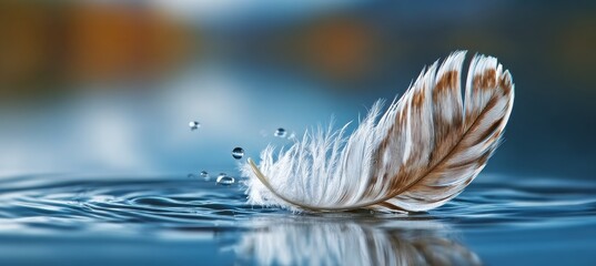 Wall Mural - A Delicate Feather Gently Floating on Calm Water, Reflecting Nature s Beauty and Serenity