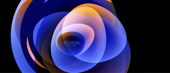 Wall Mural - Abstract fluid shapes overlap, creating vibrant blue, orange gradients. Modern design element for backgrounds, presentations.