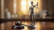 © Pokemon - Justice Statue and Gavel on Wooden Desk Symbolizing Law and Order.