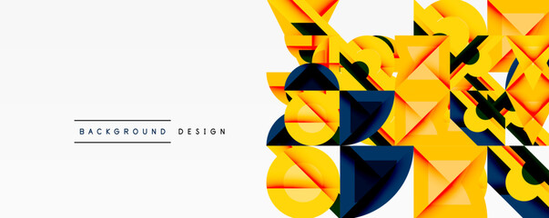 Wall Mural - Abstract geometric shapes, vibrant yellow, dark blue, white space. Modern design elements create dynamic composition. Minimalist style.