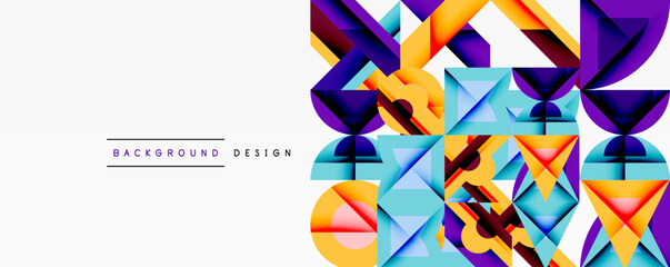 Wall Mural - Abstract geometric shapes, vibrant colors, modern design. Composition features overlapping layers, creating dynamic visual effect.
