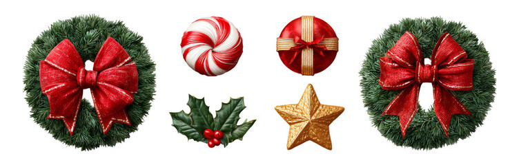 Wall Mural - Festive Christmas Decorations Including Wreaths, Candy, and Ornaments