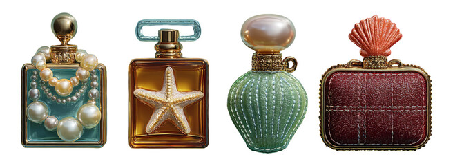 Wall Mural - Elegant Perfume Bottles with Unique Designs and Colors on Transparent Background