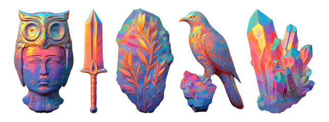 Wall Mural - Colorful Isolated Objects with Unique Shapes and Themes on Transparent Background