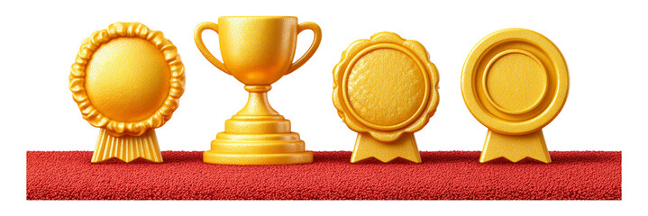 Wall Mural - Golden Trophy and Medals Collection on Isolated Transparent Background
