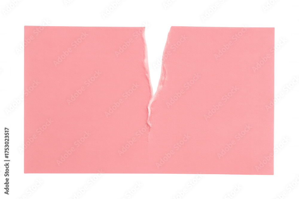 Pink Rip Paper Pink paper torn in half, creating two separated sheets with a rough ...