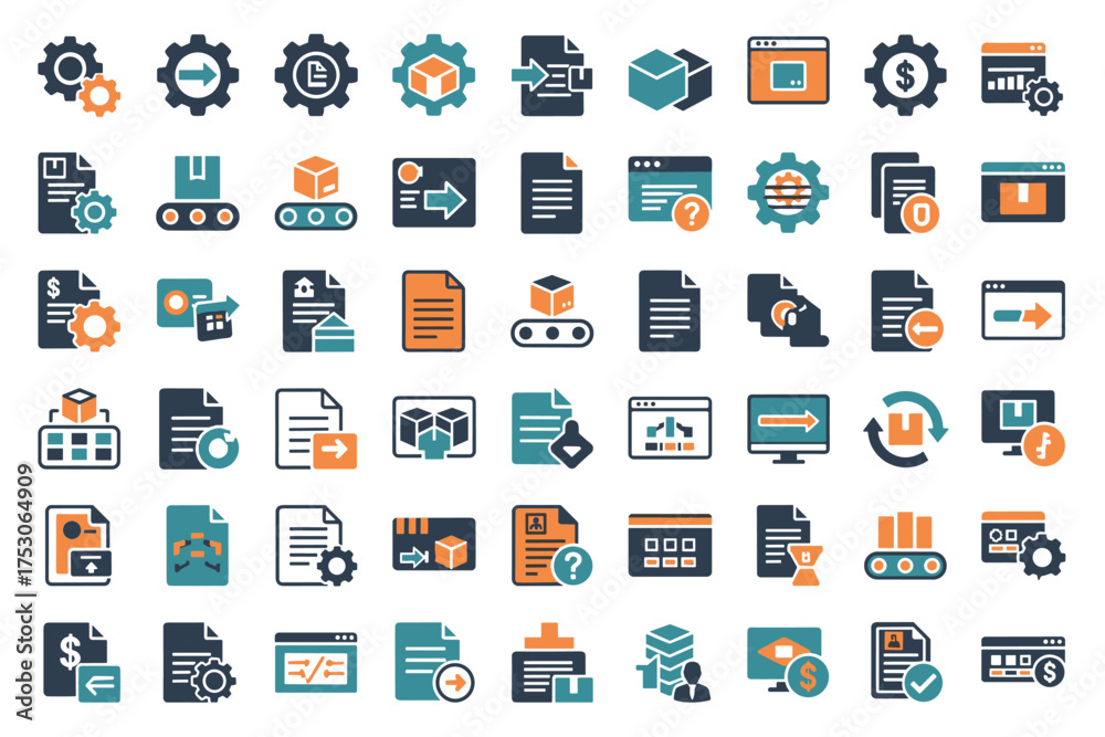 Стоковое векторное изображение «Processing and automation icons set ...