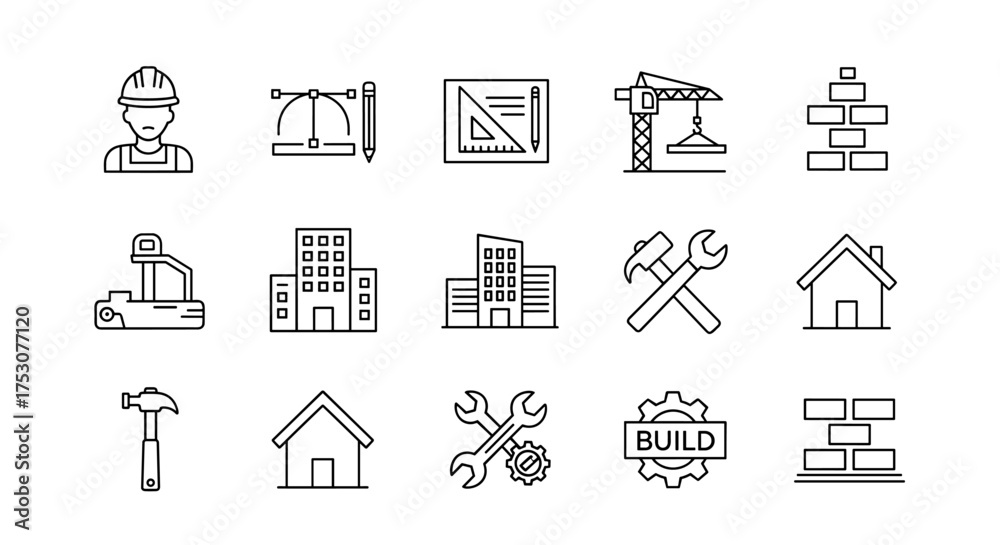 Image vectorielle Stock Construction and building icon set. Vector line ...
